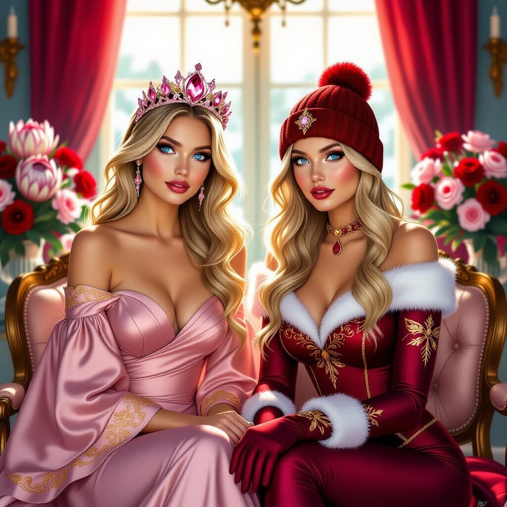 Two Women Representing Summer and Winter with Mythical Phoen...