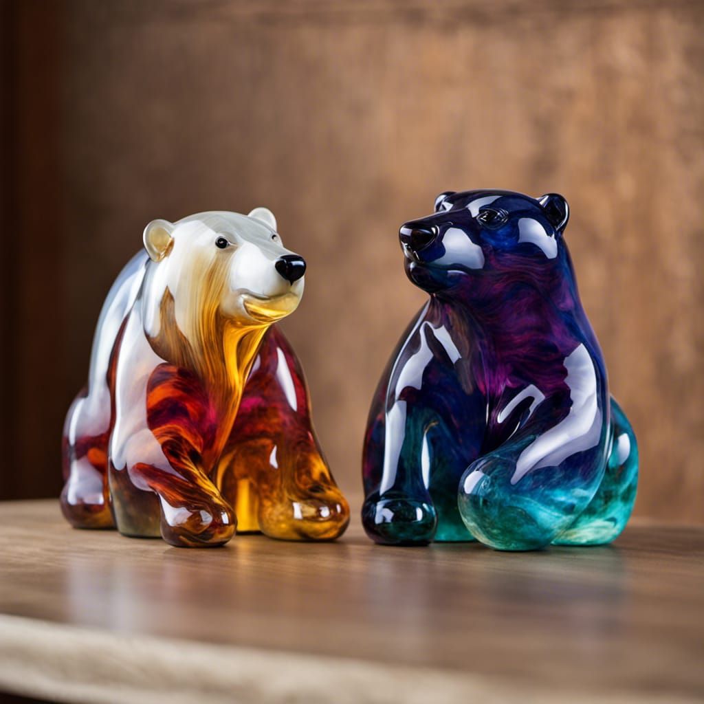 Marbled Glass Polar Bear Figurines, Hand Blown