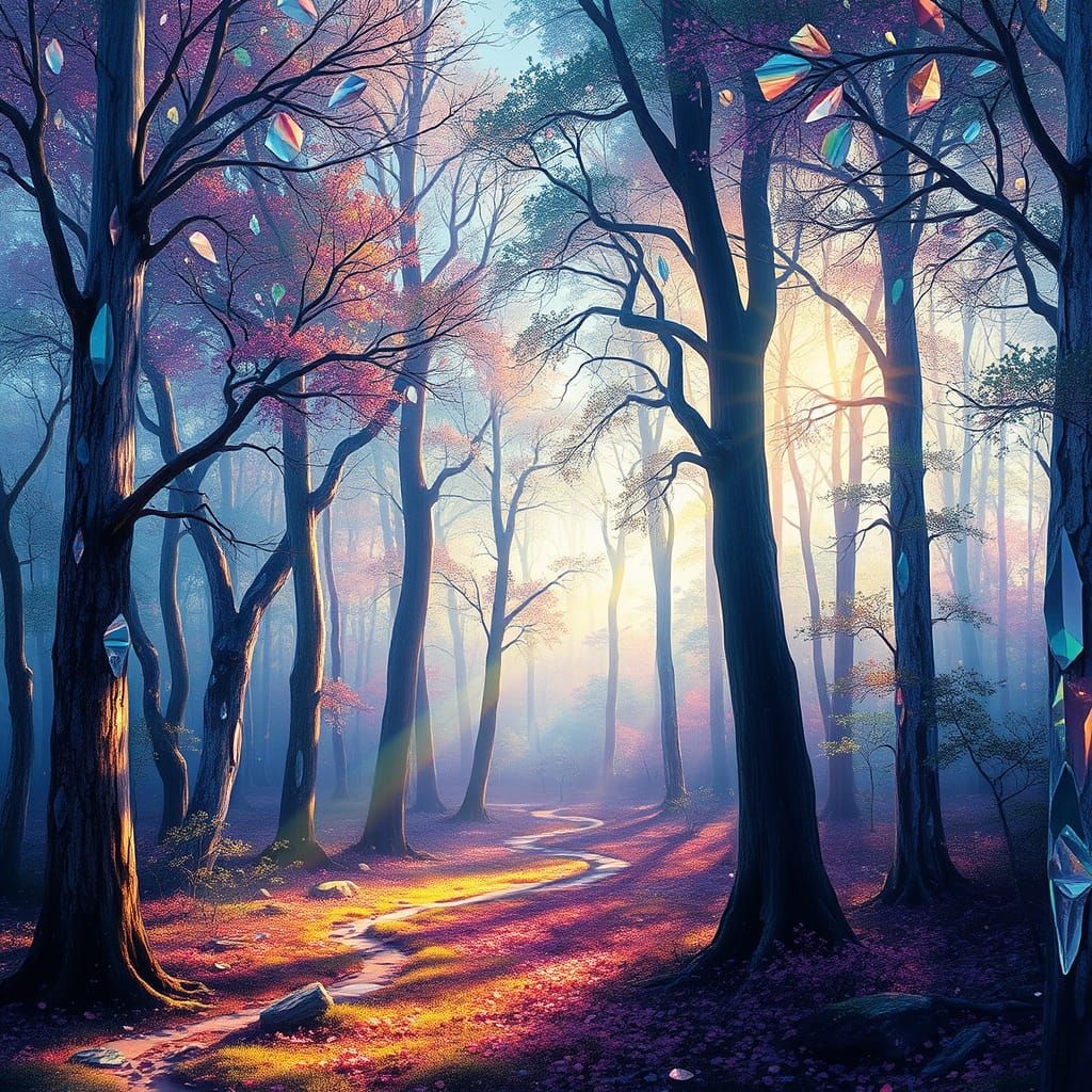 Crystal Glass Forest Refracting Rainbow Light