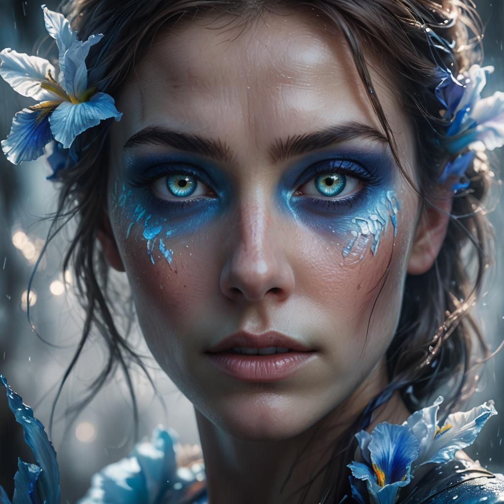 Ethereal Woman with White Eyes in Concept Art