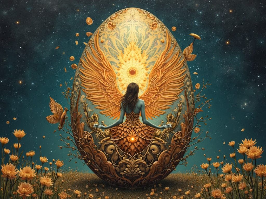 Ethereal Train Emerging from Seed of Life as Visionary Art