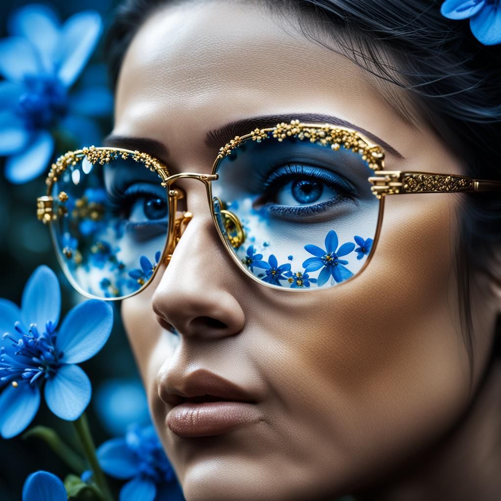 Beautiful Woman with Reflective Glasses in HDR
