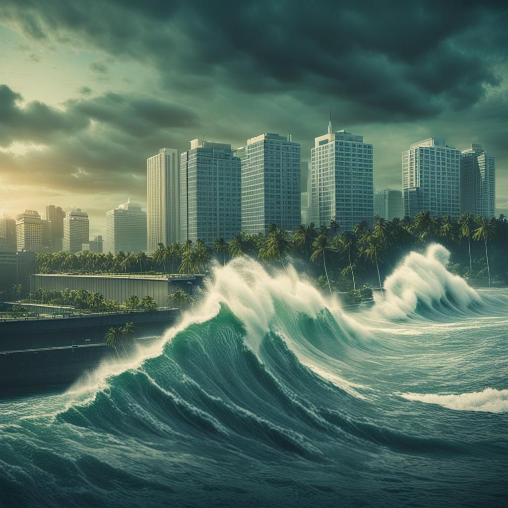 Dramatic Tidal Wave About to Hit Island City