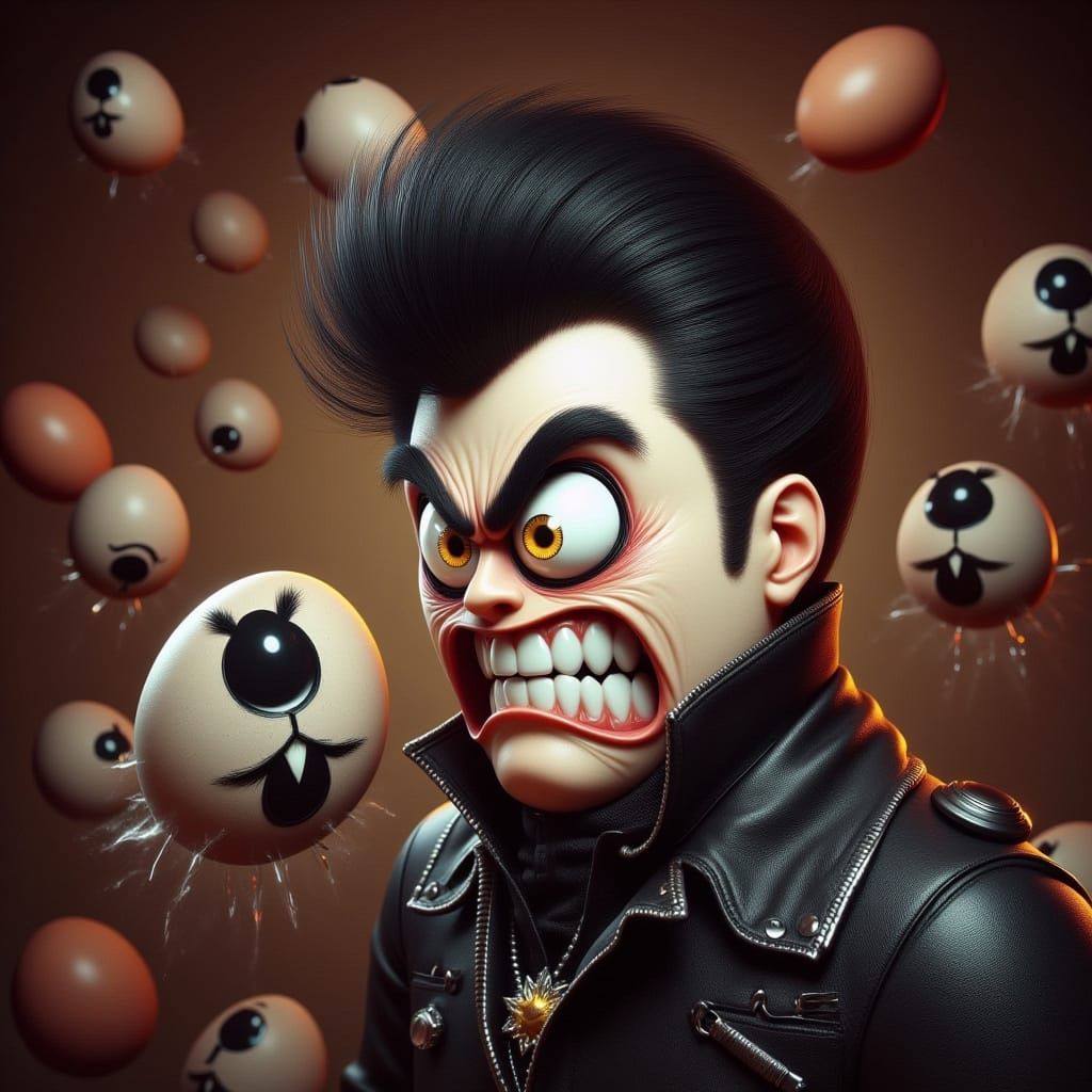 Elvis Egg in Black Leather Suit