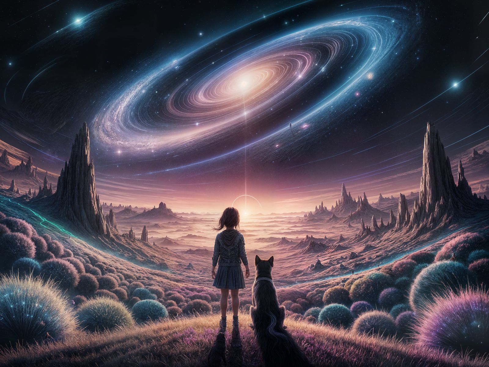 Girl and Dog Stargazing at Alien Vista