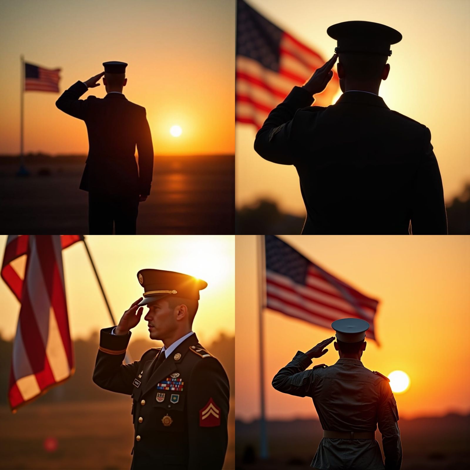 Soldier Saluting Flag at Sunset: Professional Portrait