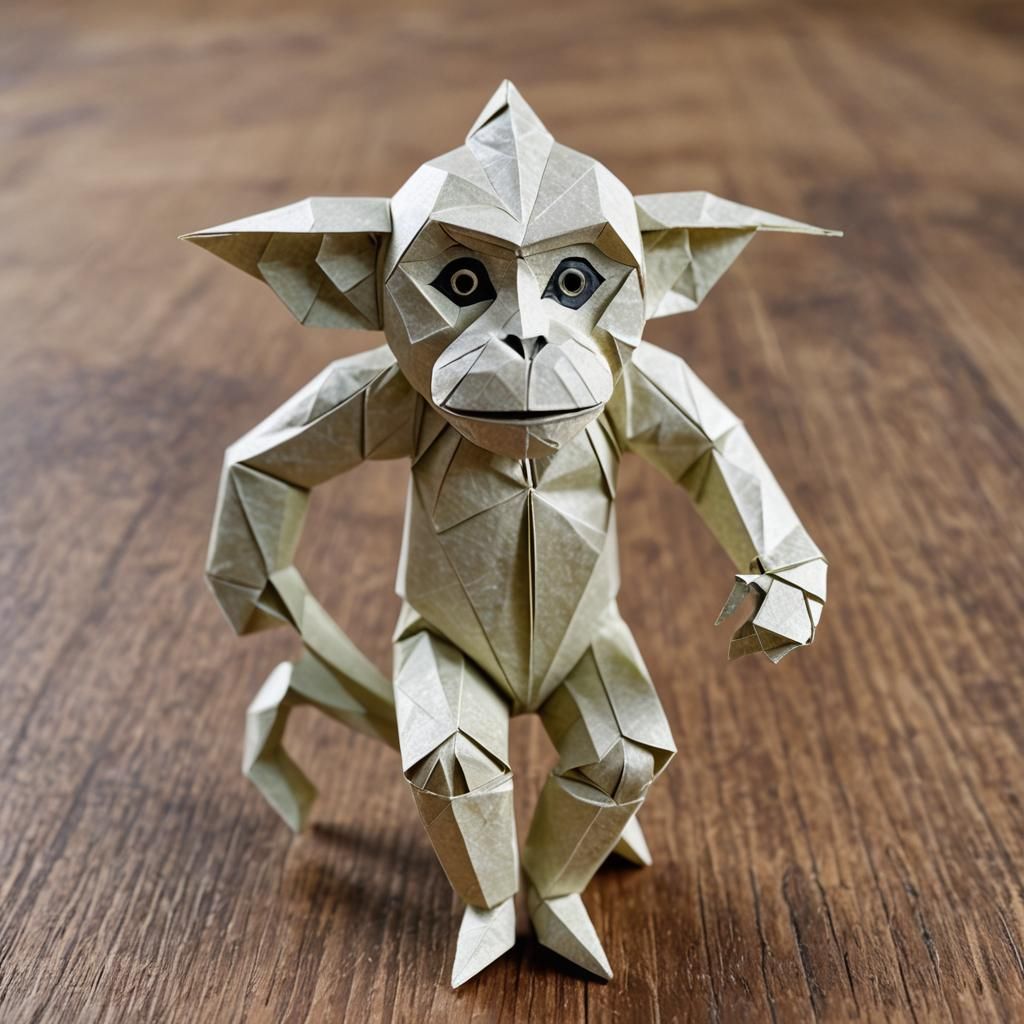 Intricate Origami Monkey Papercraft in Macro Shot