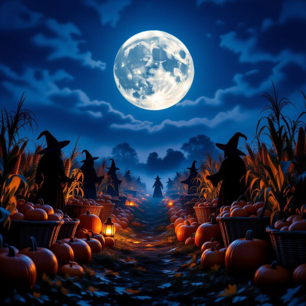Ethereal Autumn Harvest Under Luminous Full Moon