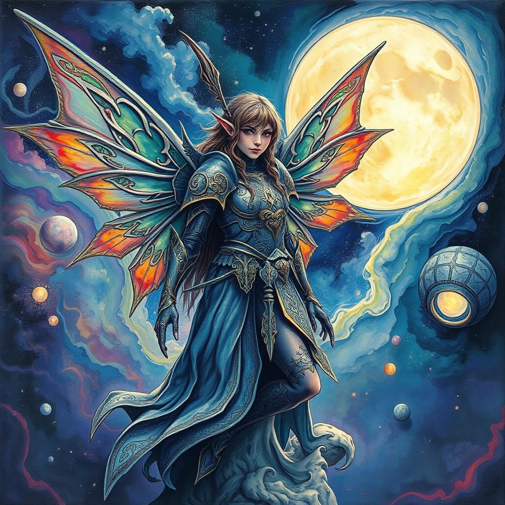 Space Fairy Elf in Surreal Art Deco Style