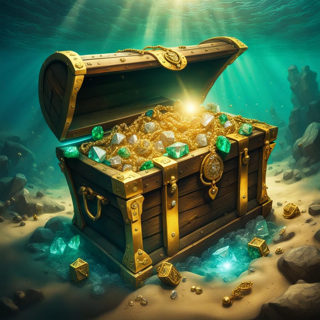 Underwater Shipwreck Treasure Chest with Jewels