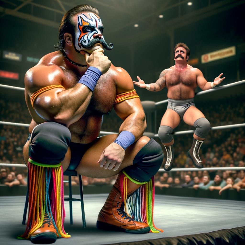 Humorous Wrestlers in a Wrestling Ring