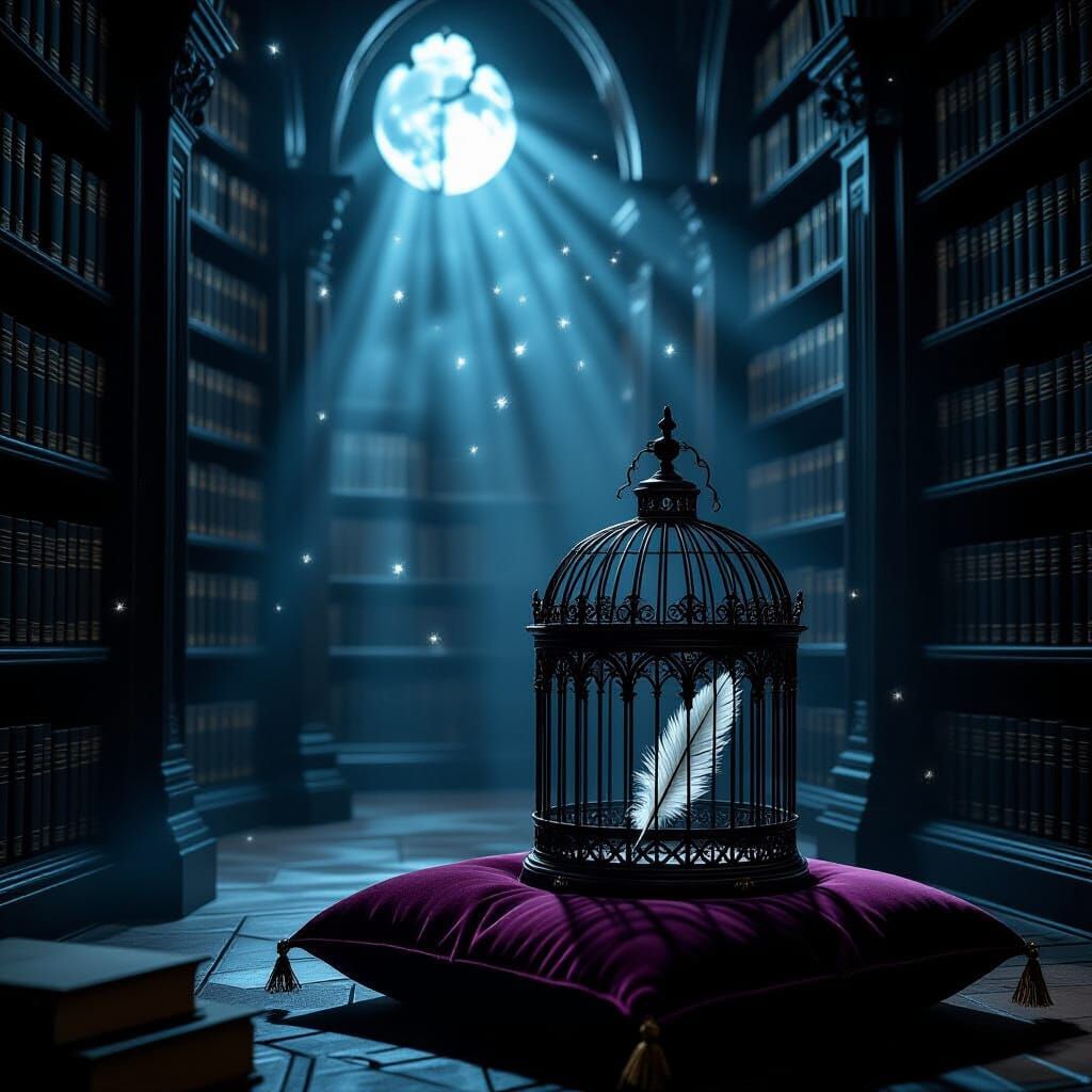 Ancient Gothic Library in Moonlight