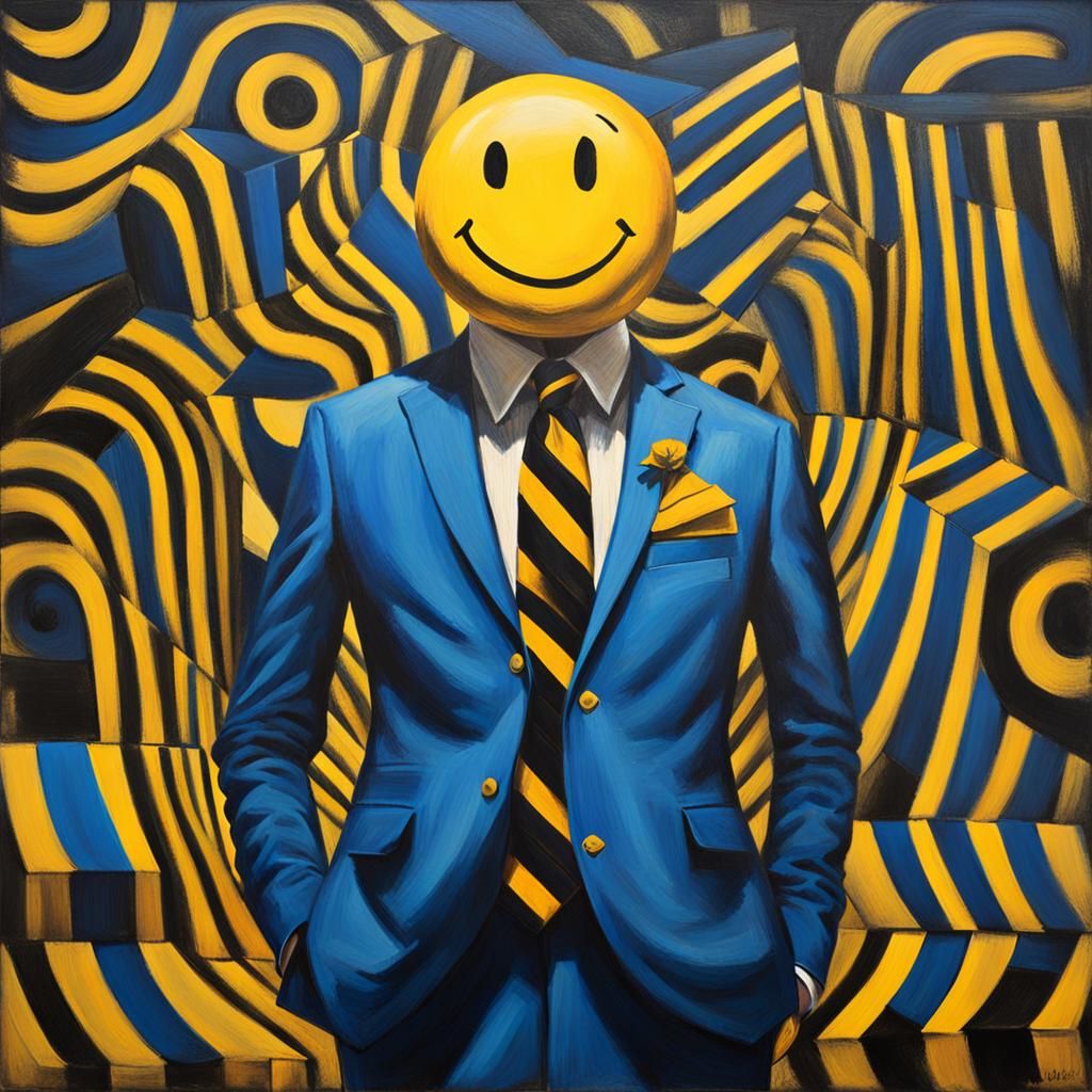 Surreal Man with Smiley Face Box Head