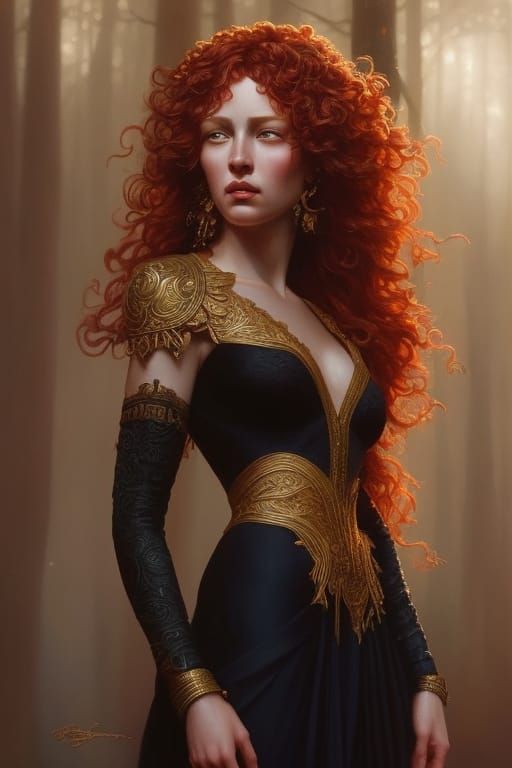 Hyperrealistic Red-Haired Goddess Portrait in Splash Art Sty...