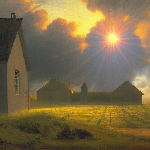 Farmhouse Sunrise in Romanticism Style