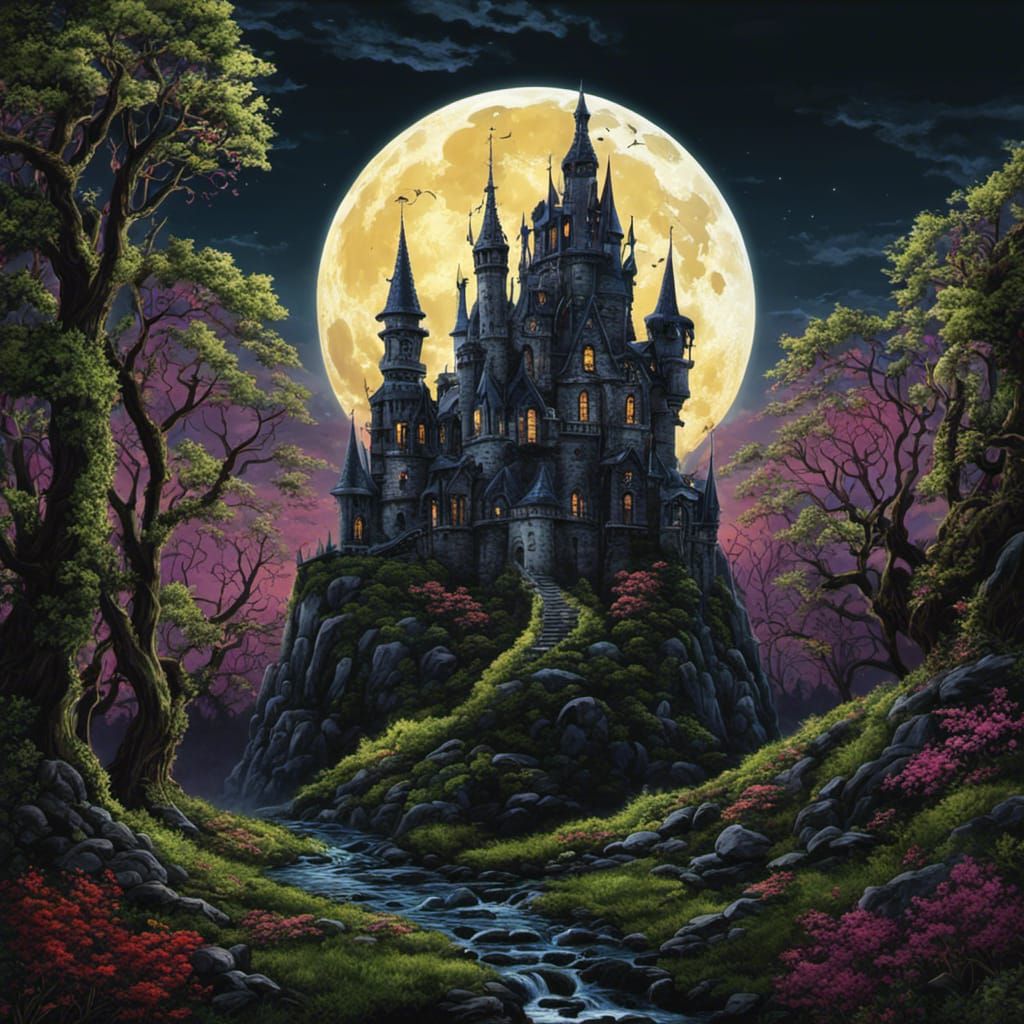 Gothic Castle Ruins in Tim Burton Style