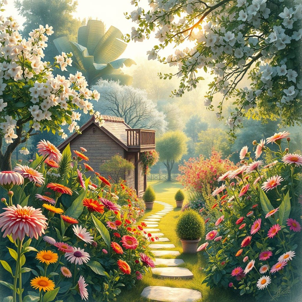 Vibrant Garden in Watercolor Style