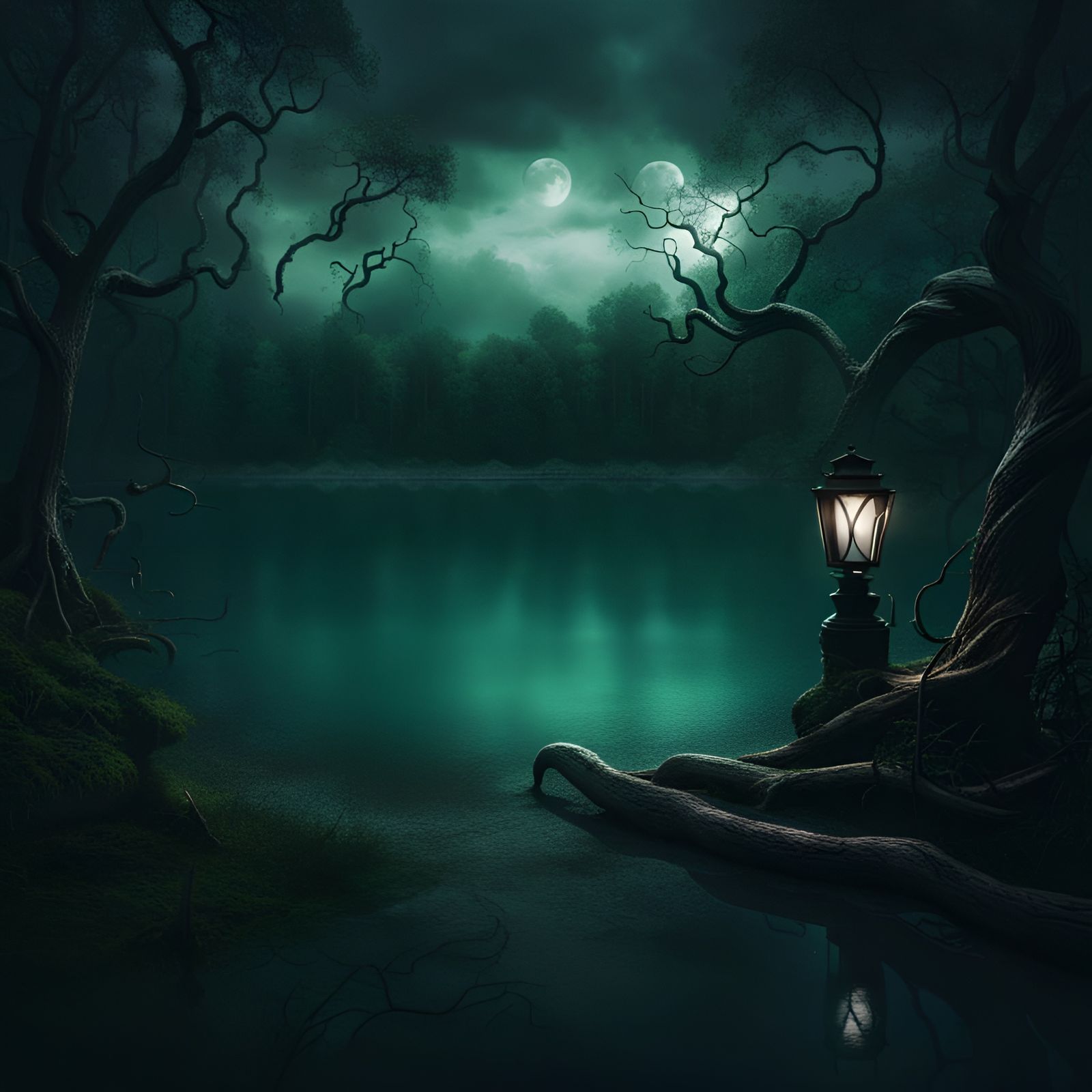 Dark Misty Lake in Fantasy Concept Art
