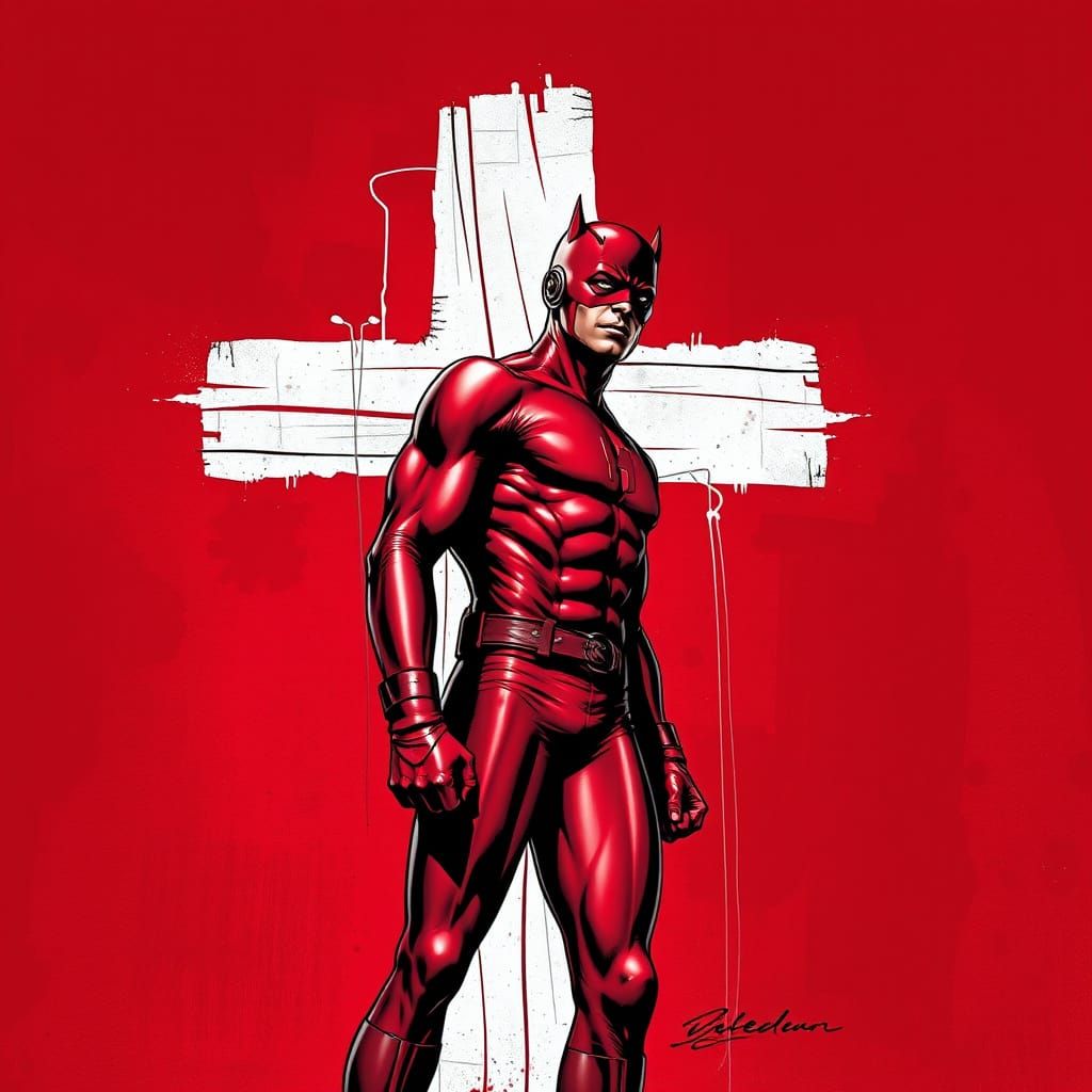 Daredevil Stands Tall in Front of a Giant Red Christian Cros...