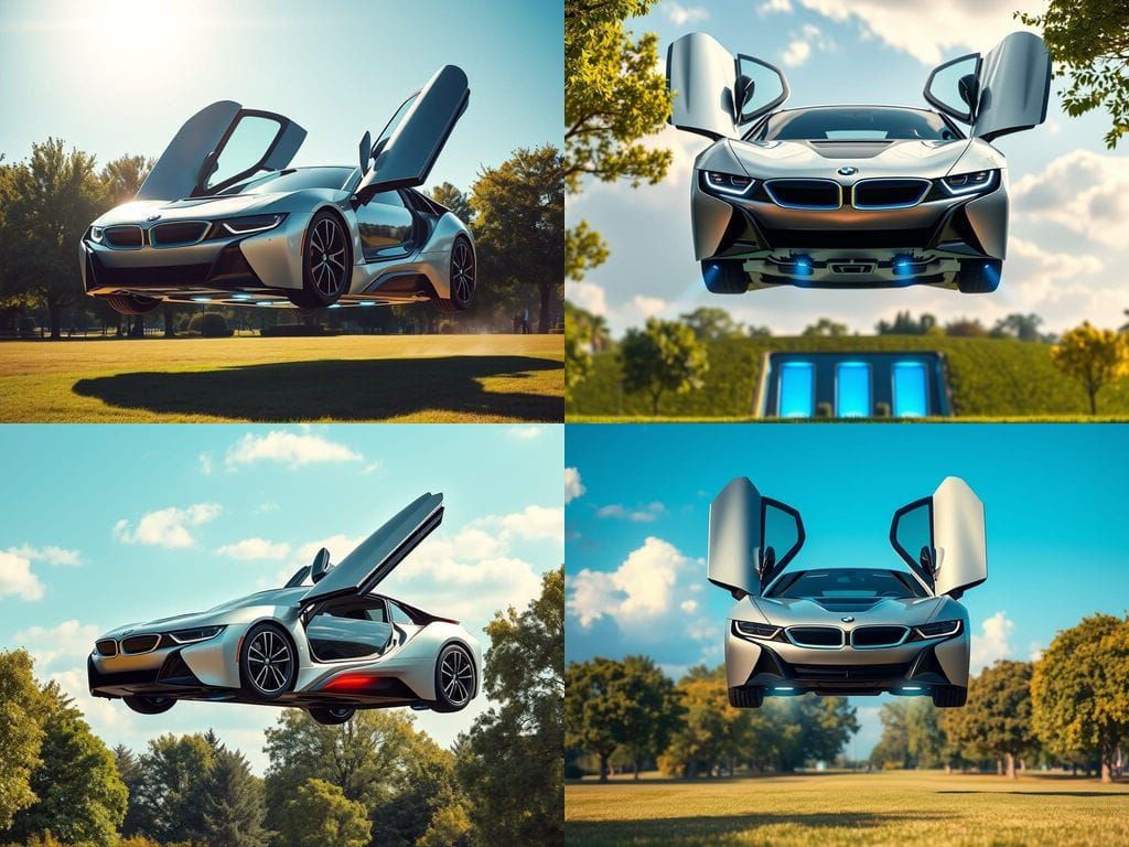 Levitating BMW i8 Hover Car in Serene Park Landscape