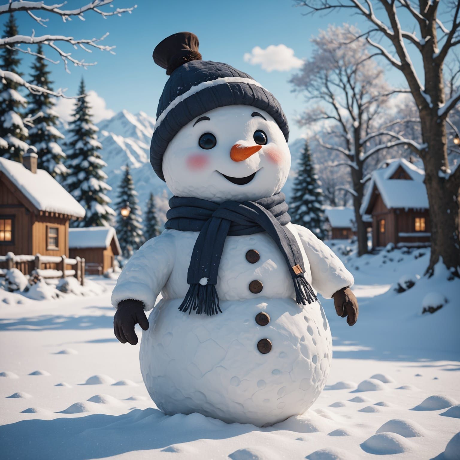 Charming 8K Anime Snowman Confronts Breathtaking Winter Wond...