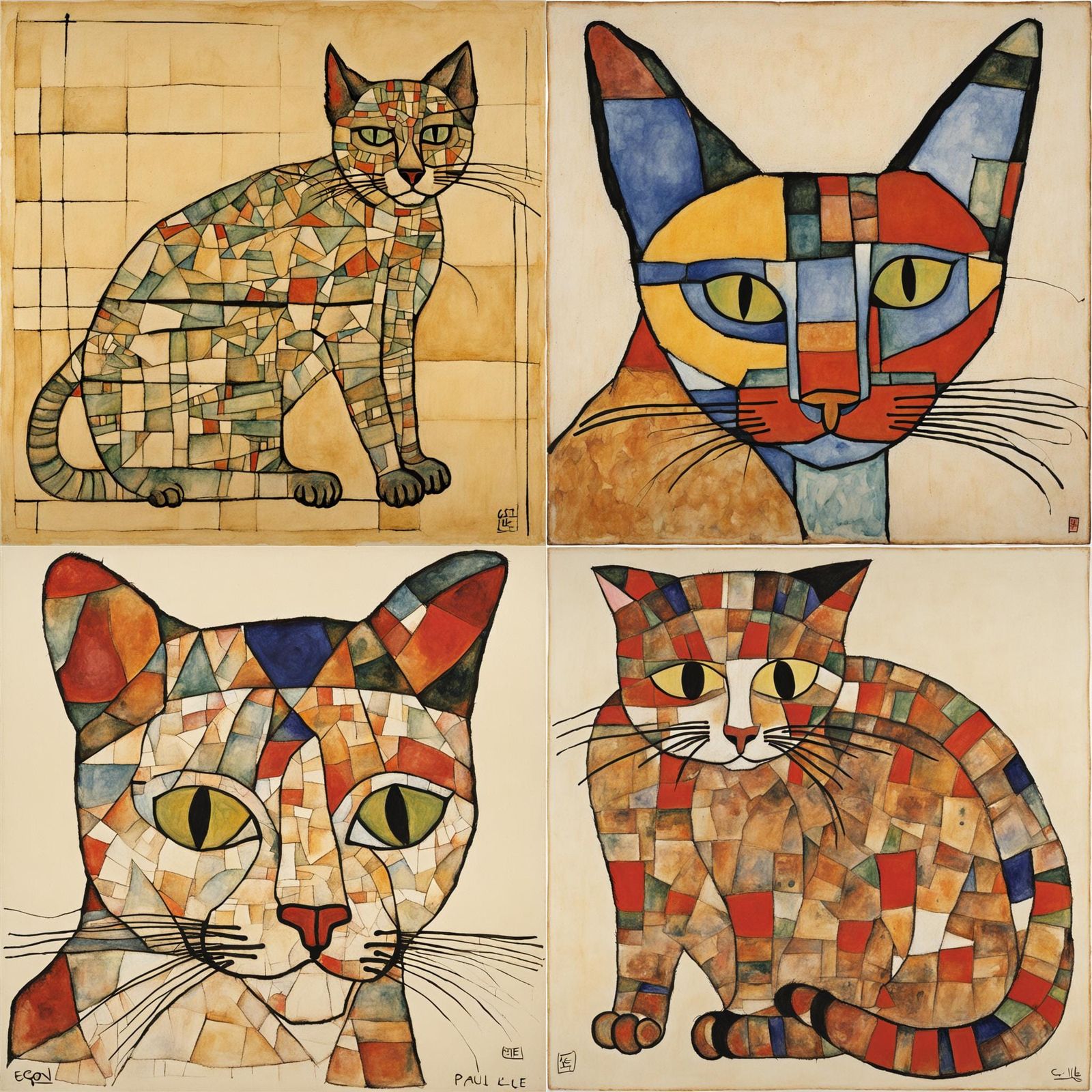 Cat in Style of Schiele and Klee