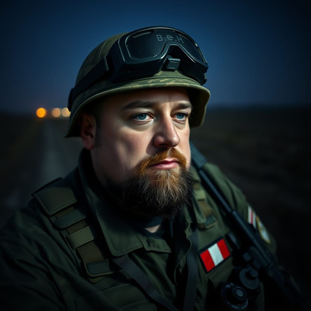 Epic Cinematic Portrait of a Slav Radio Operator in Bombarde...