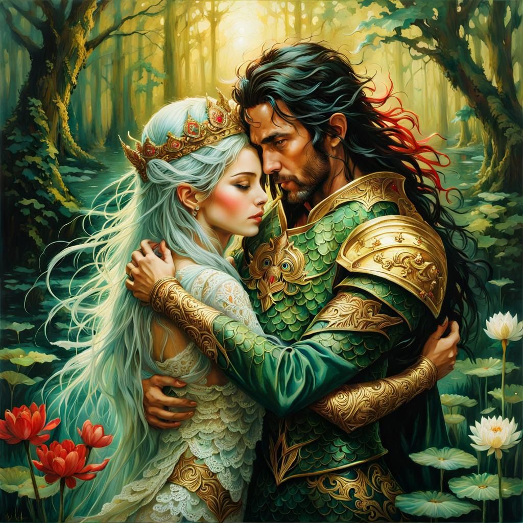 Ornate Mermaid Hugging an Elven King