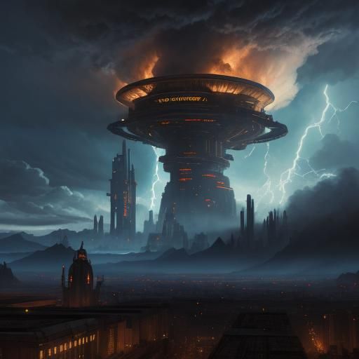 Futuristic Arcology On fire