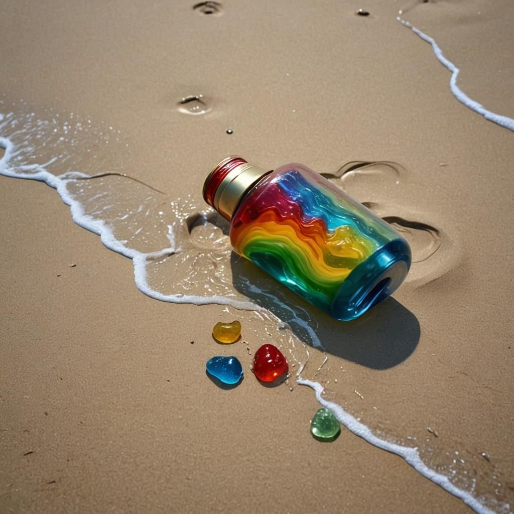 Jelly Mountains and Rainbow Waves on Golden Shore