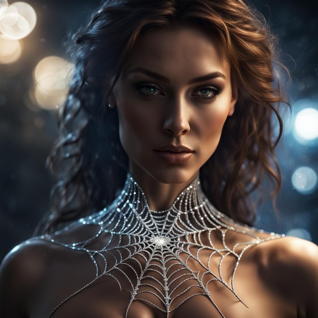 Diamond Spiderweb Necklace: Hyperdetailed Dark Fantasy Art