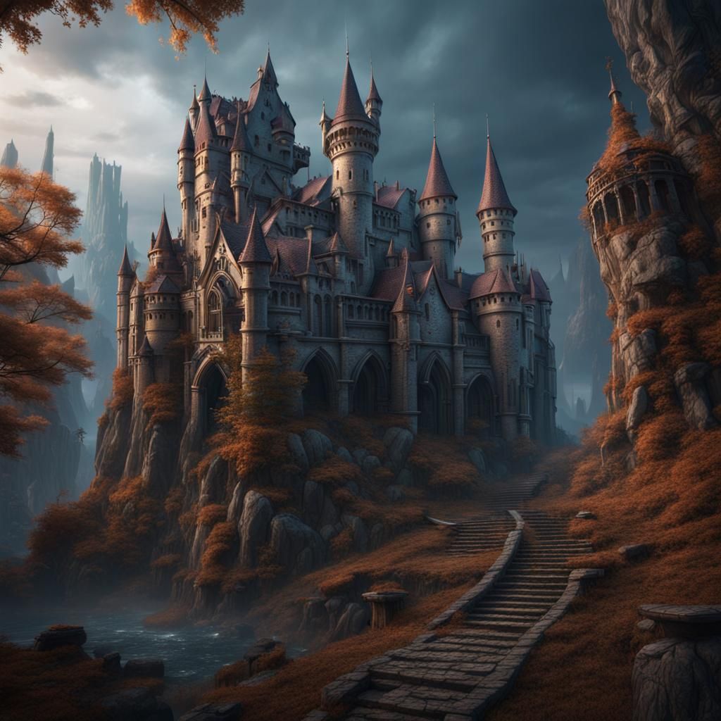 Detailed Ghost Castle Concept Art in Deep Color
