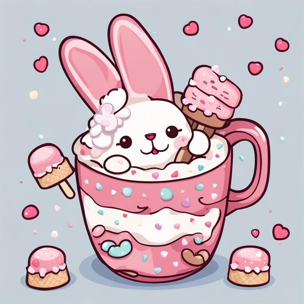 Cute Cartoon Neapolitan Bunny in Cup