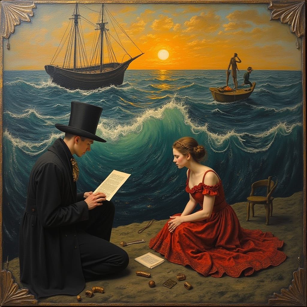 um artista escultor e surreal segura um quadro com as mãos apresentando iluminação suave e em um dos lados da coluna um ...