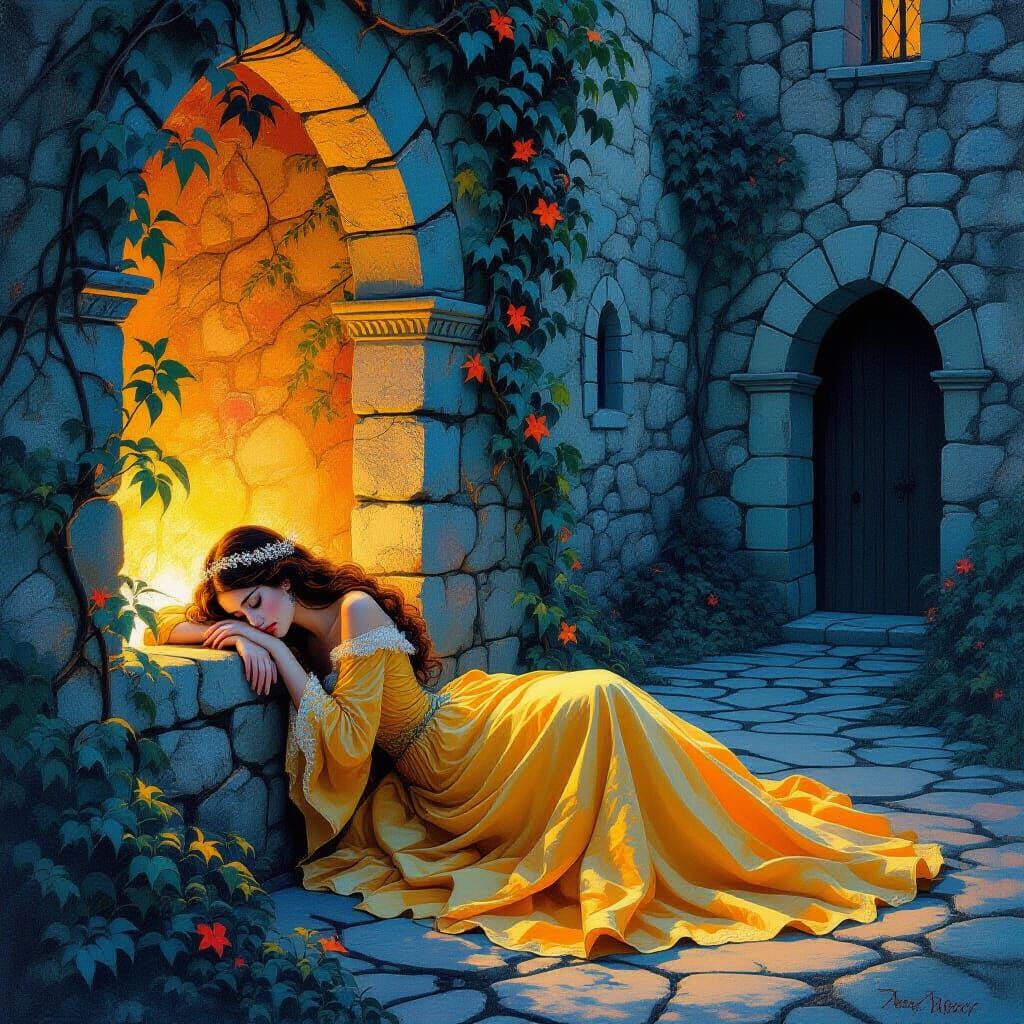 Sleeping Beauty in Medieval Castle Courtyard, 1287