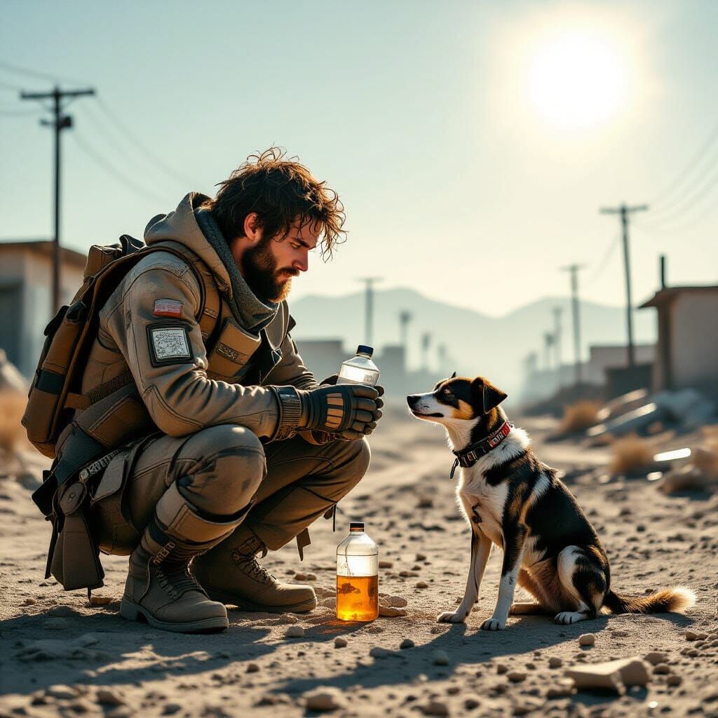 Survivor Shares Water With Dog in Post-Apocalyptic Wasteland