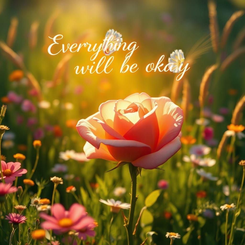 Cute Rose in Field with Affirmation, Detailed Matte Painting