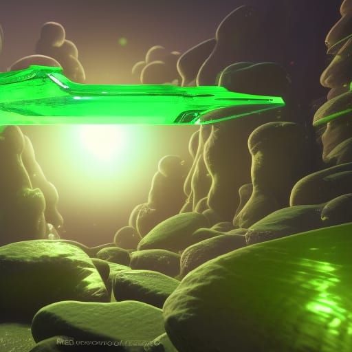 Ethereal Emerald Crystal in Fantasy Landscape