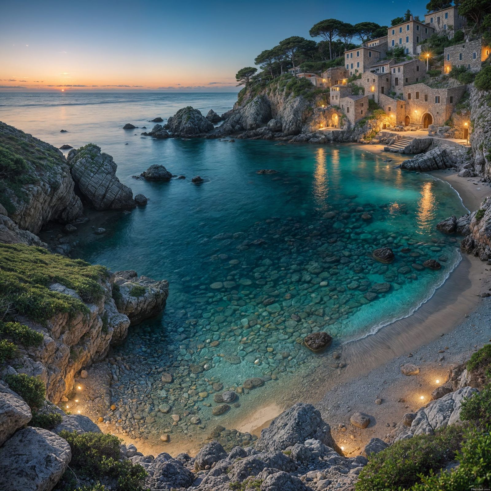 Hidden Mediterranean Cove with Bioluminescent Jellyfish at T...