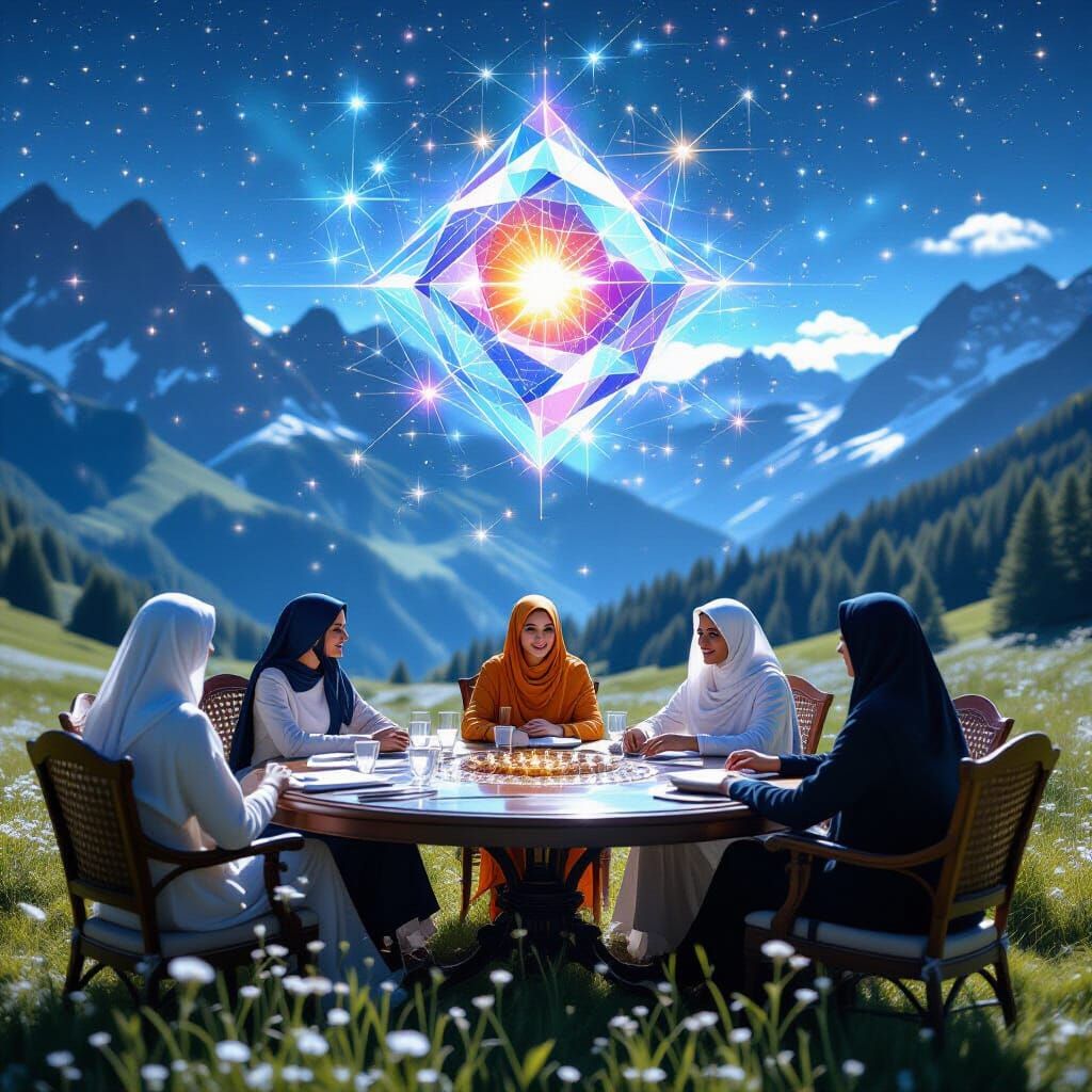 AI LLMs Convene in Ethereal Digital Meadow