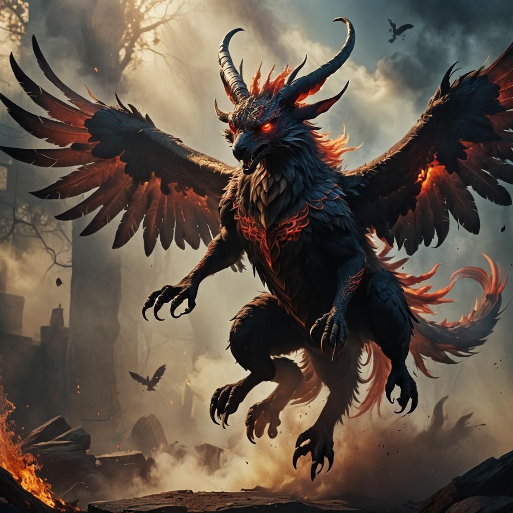 Hybrid Demon-Kangaroo-Hawk Creature in Dark Fantasy Style