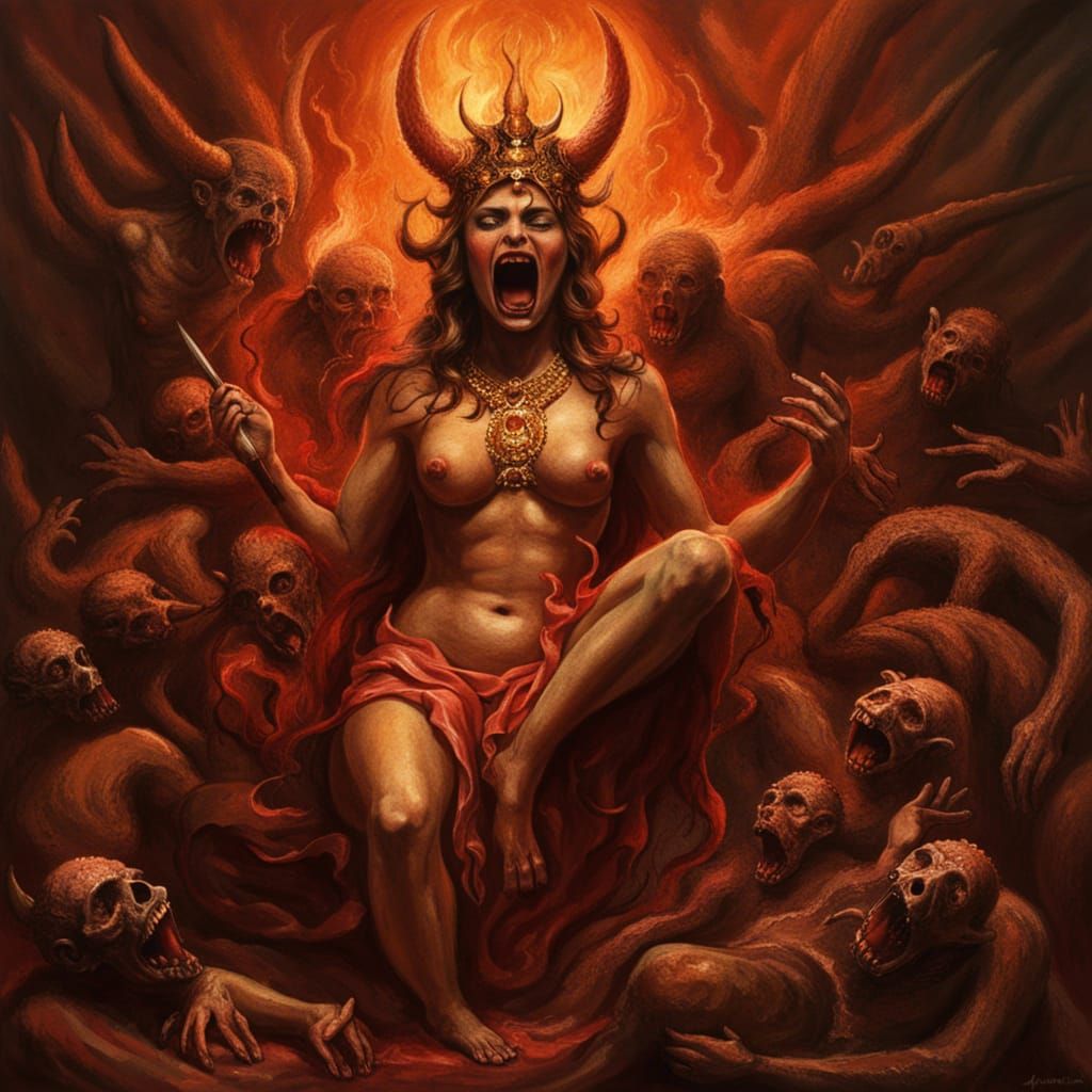 Female Deity in Hellscape: AI Generated Art
