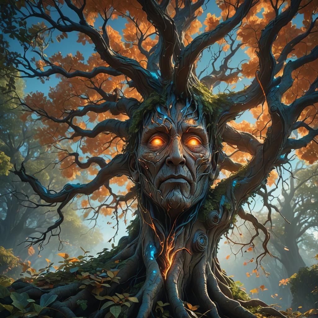 Magical Living Tree with Face in Ethereal Air