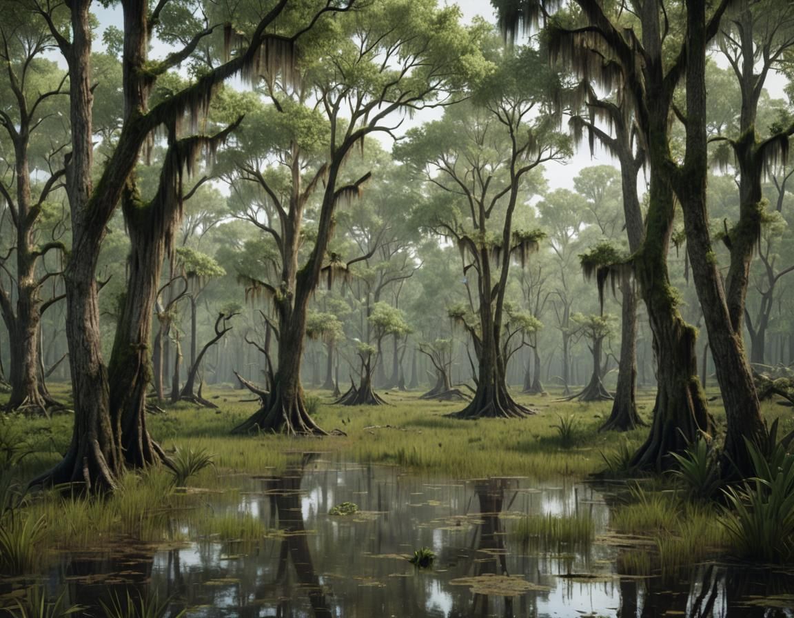 Lush Louisiana Marshland in Hyperrealistic Style