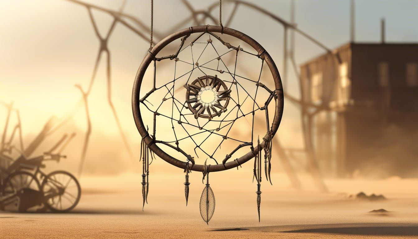 Dreamcatcher Made of Bicycle Wheel in Cyberpunk Style