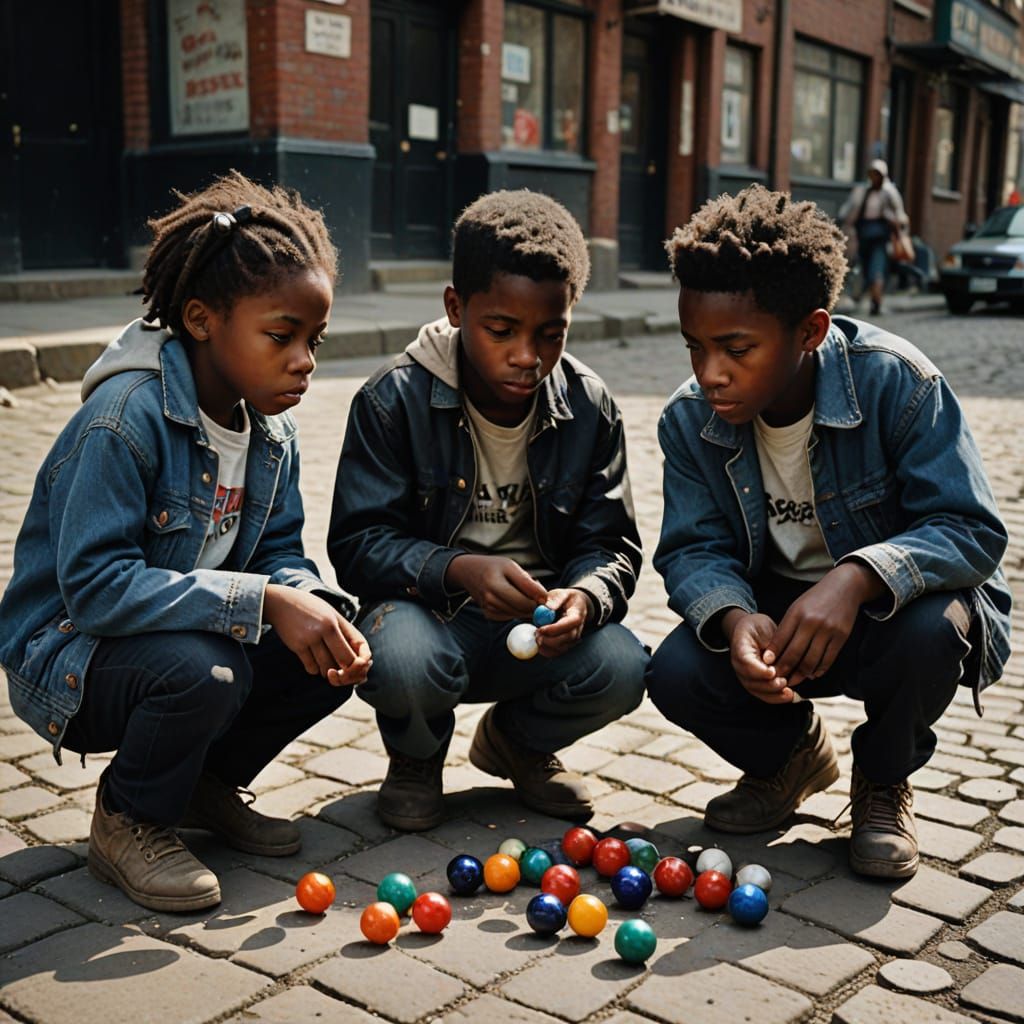 Children Play Marbles in Gordon Parks Style Photography