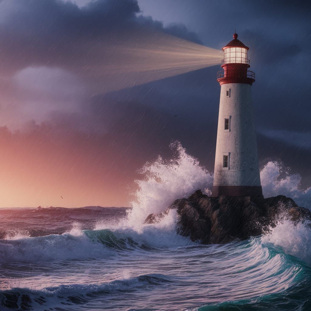 Lighthouse in Stormy Seas: Detailed Matte Painting
