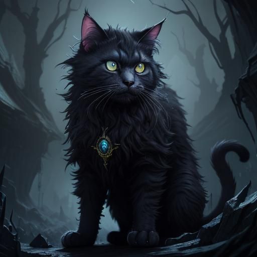 Eerie Ten-Eyed Cat: Detailed Matte Painting