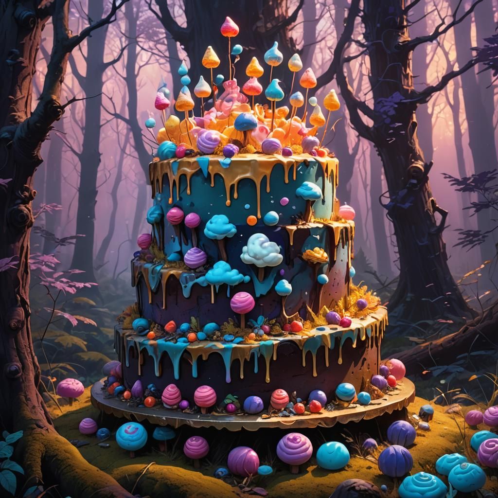Fantasy Cake in Mystical Forest: Concept Art