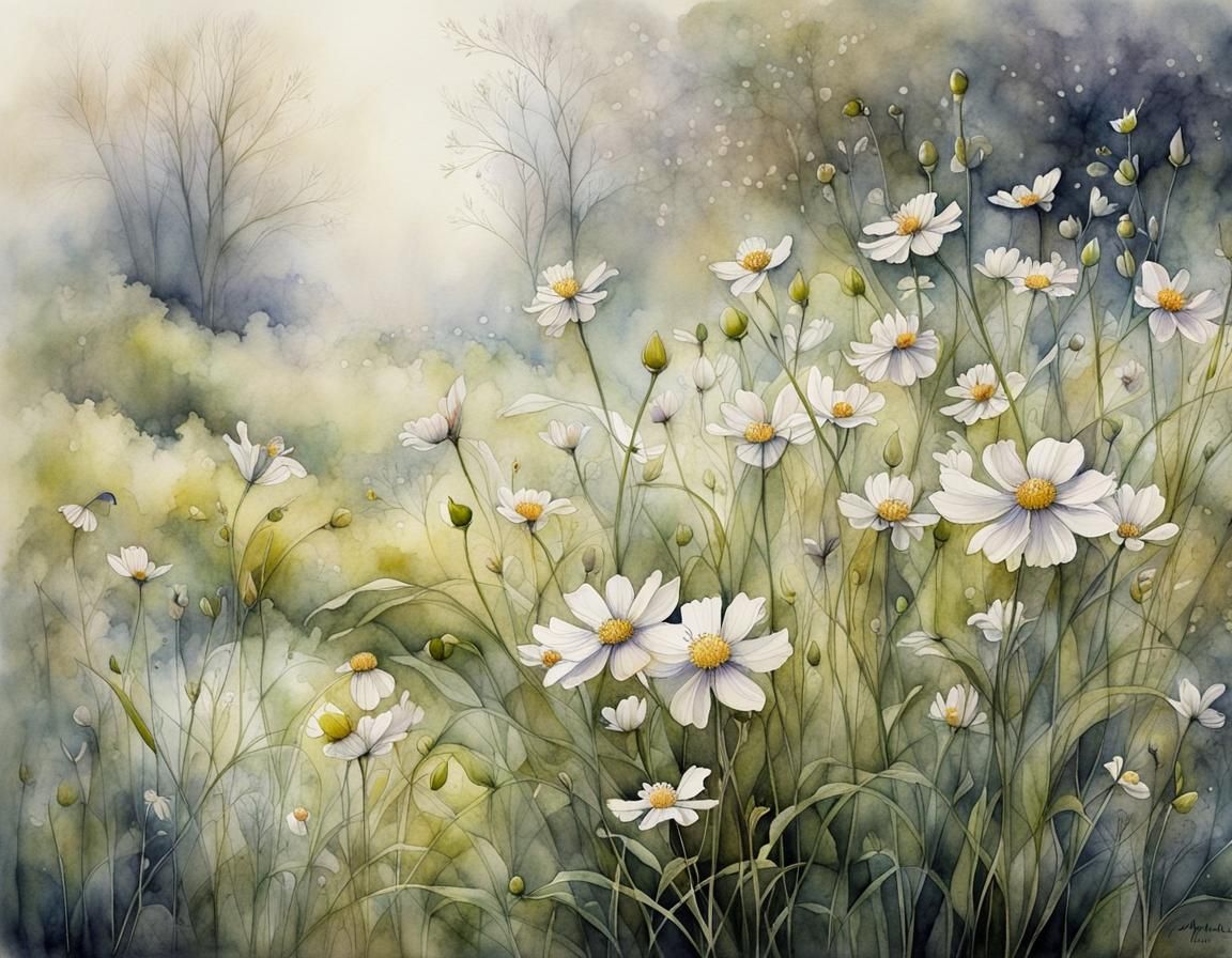 Misty Spring Morning in Watercolor Style